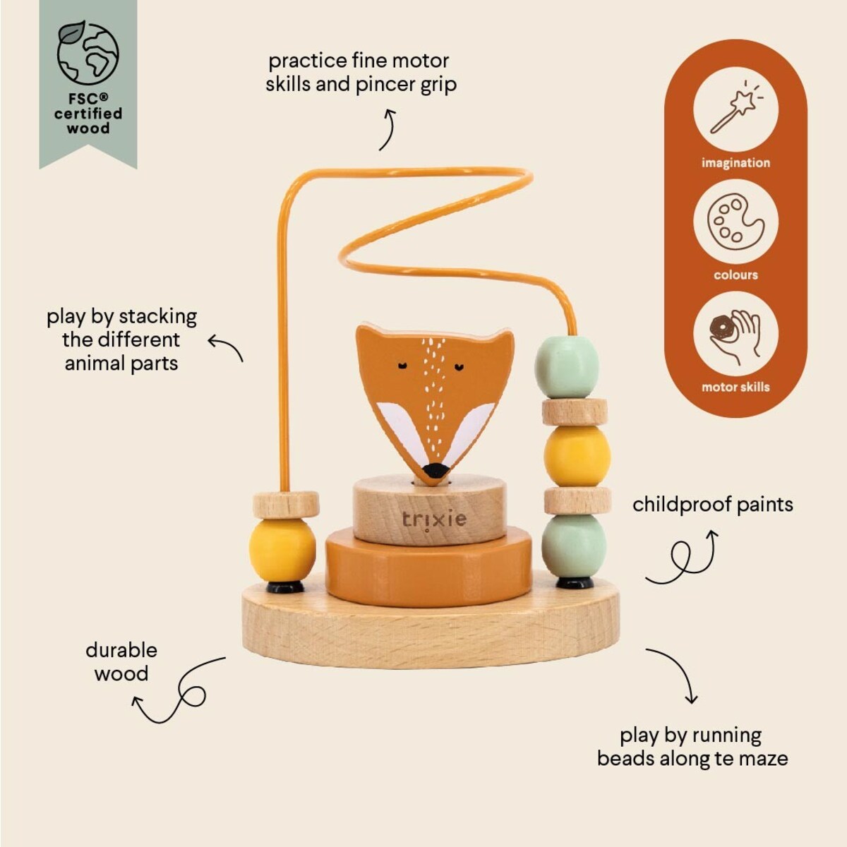 Labirynt z drewnianymi koralikami - Lis