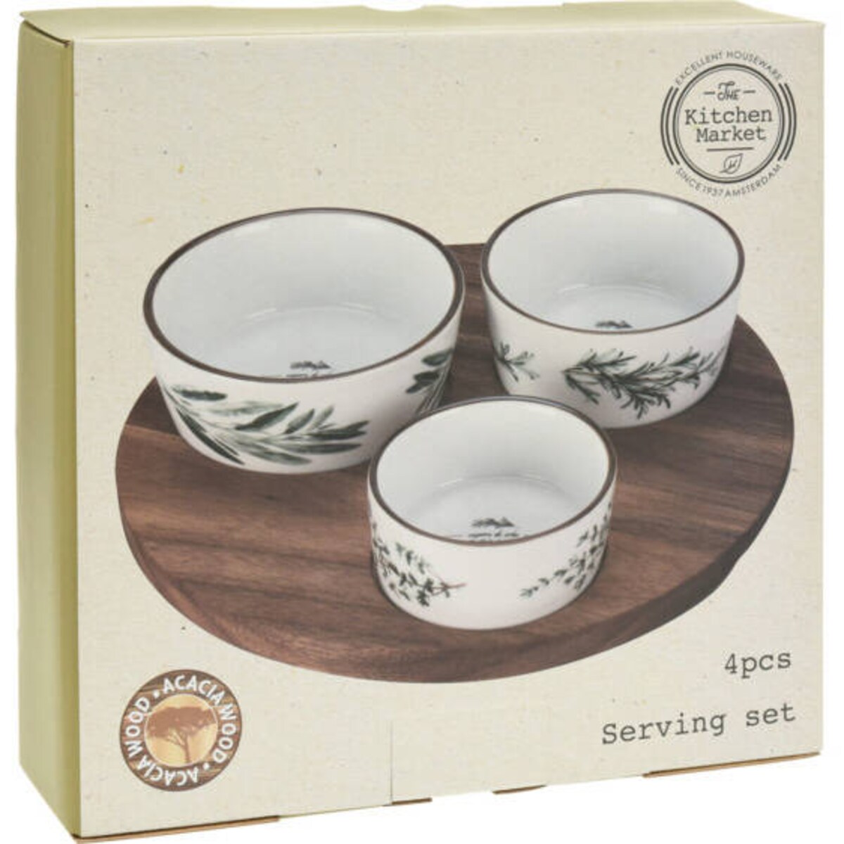 Zestaw naczyń do serwowania na akacjowej desce