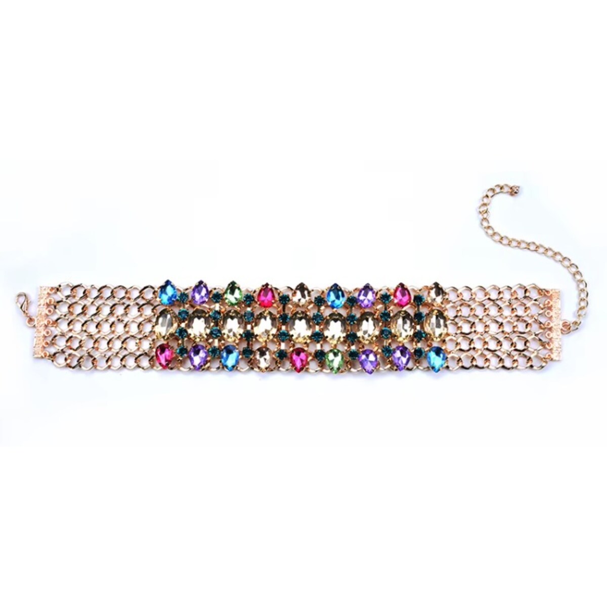 SZEROKI choker z cyrkoniami piękne kolory fuksja niebieski ZŁOTY klasa szyk