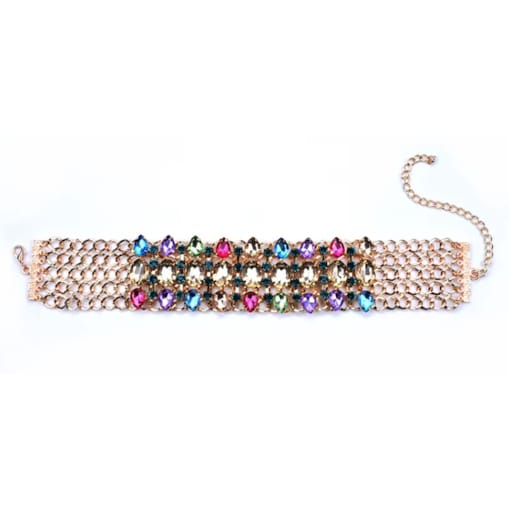 SZEROKI choker z cyrkoniami piękne kolory fuksja niebieski ZŁOTY klasa szyk