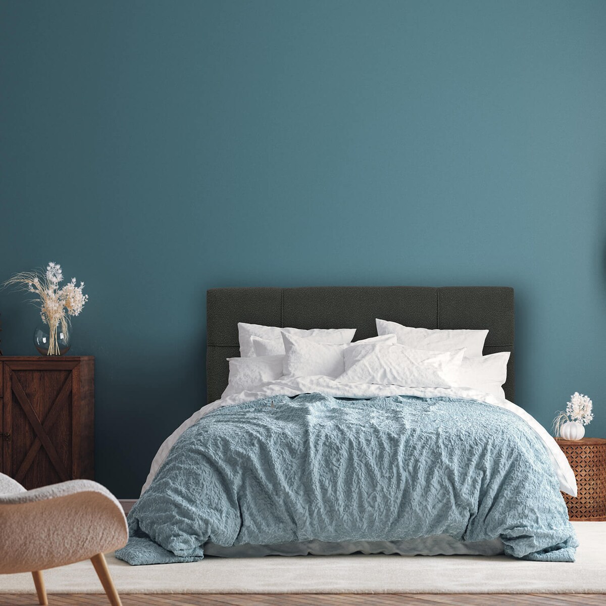 Łóżko kontynentalne EVERTON 200x200 z pojemnikiem, Czarny, tkanina Baloo 2082