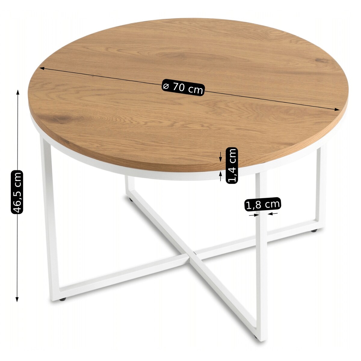 Stolik Kawowy Okrągły Skandynawski Ława Okrągła Loft Dąb Biały HANTEL