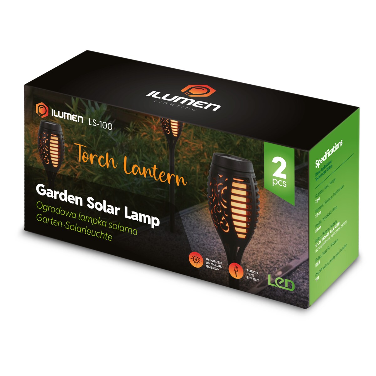 Lampki solarne do ogrodu pochodnie wbijane Ilumen 2szt.