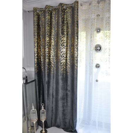 zasłona welurowa "velvet glow" złoty print 140x250 cm stalowy