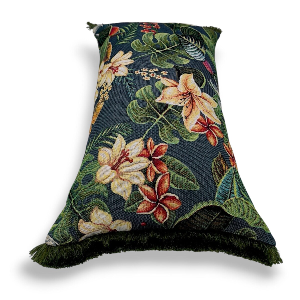 Zielona poduszka dekoracyjna w kwiaty lotosu 50x30