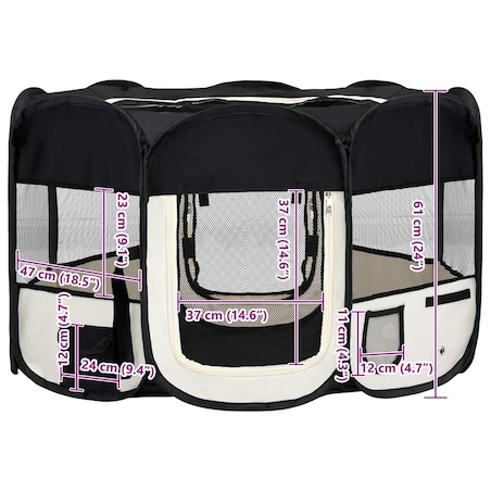 vidaXL Składany kojec dla psa, z torbą, czarny, 125x125x61 cm