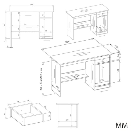 Biurko CHESTER białe mat 120x45x75 cm szuflada+szafka 1 szt.