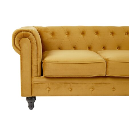 Sofa CHESTERFIELD Welur Musztardowy dla 3 osób