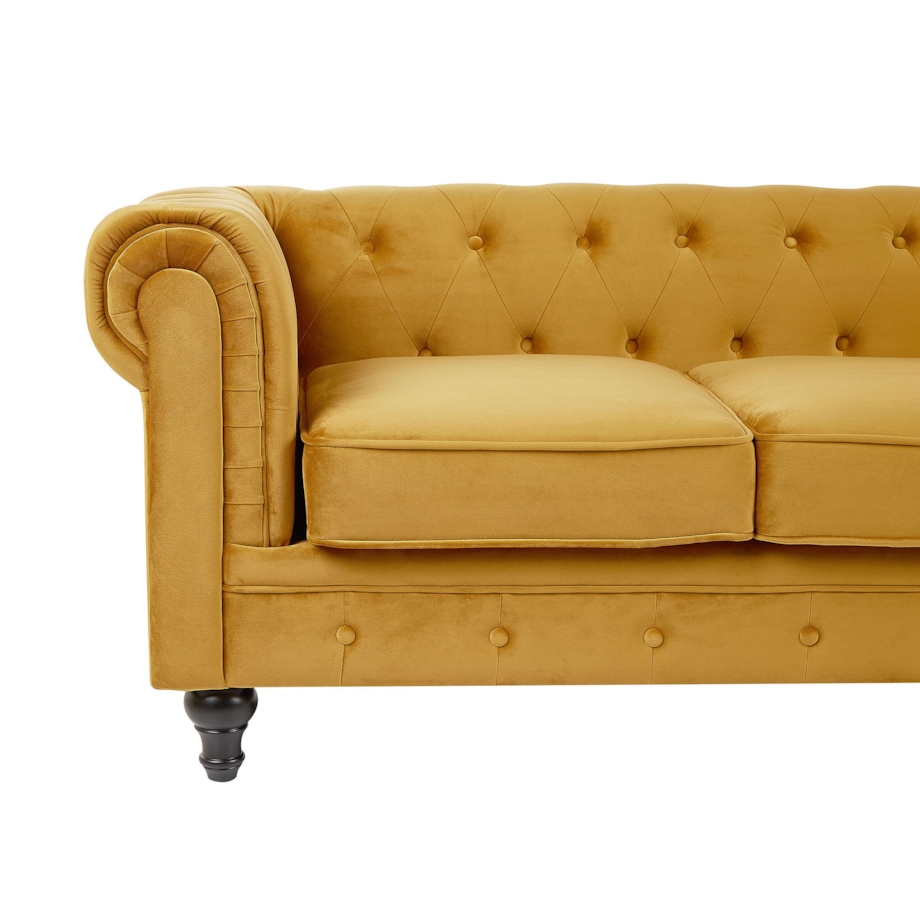 Sofa CHESTERFIELD Welur Musztardowy dla 3 osób