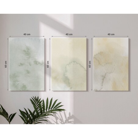 Zestaw 3 dużych obrazów na płótnie - Pastelowe akwarele tekstury - kremowy