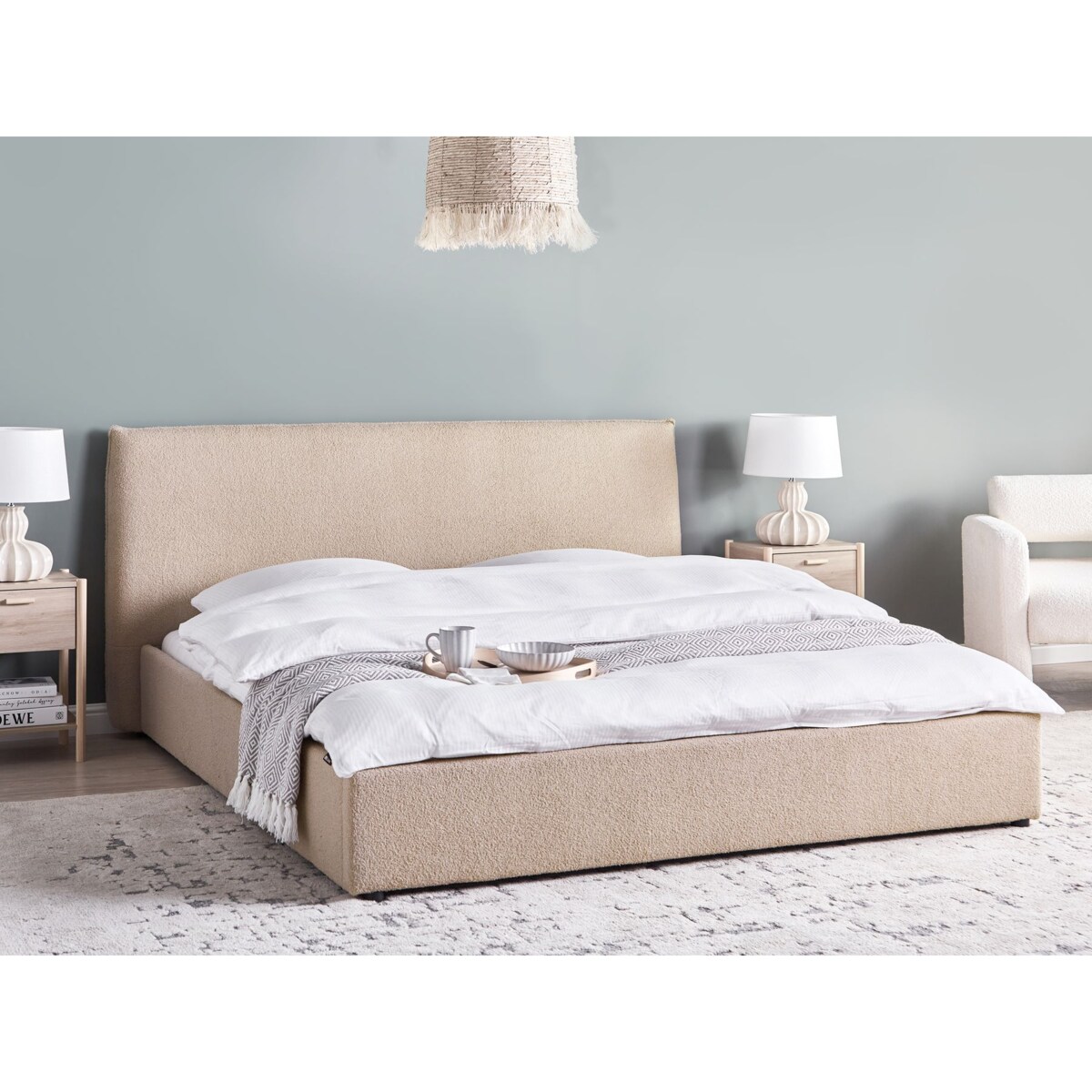 Łóżko Boucle LAVAUR 180 x 200 cm Beżowoszary