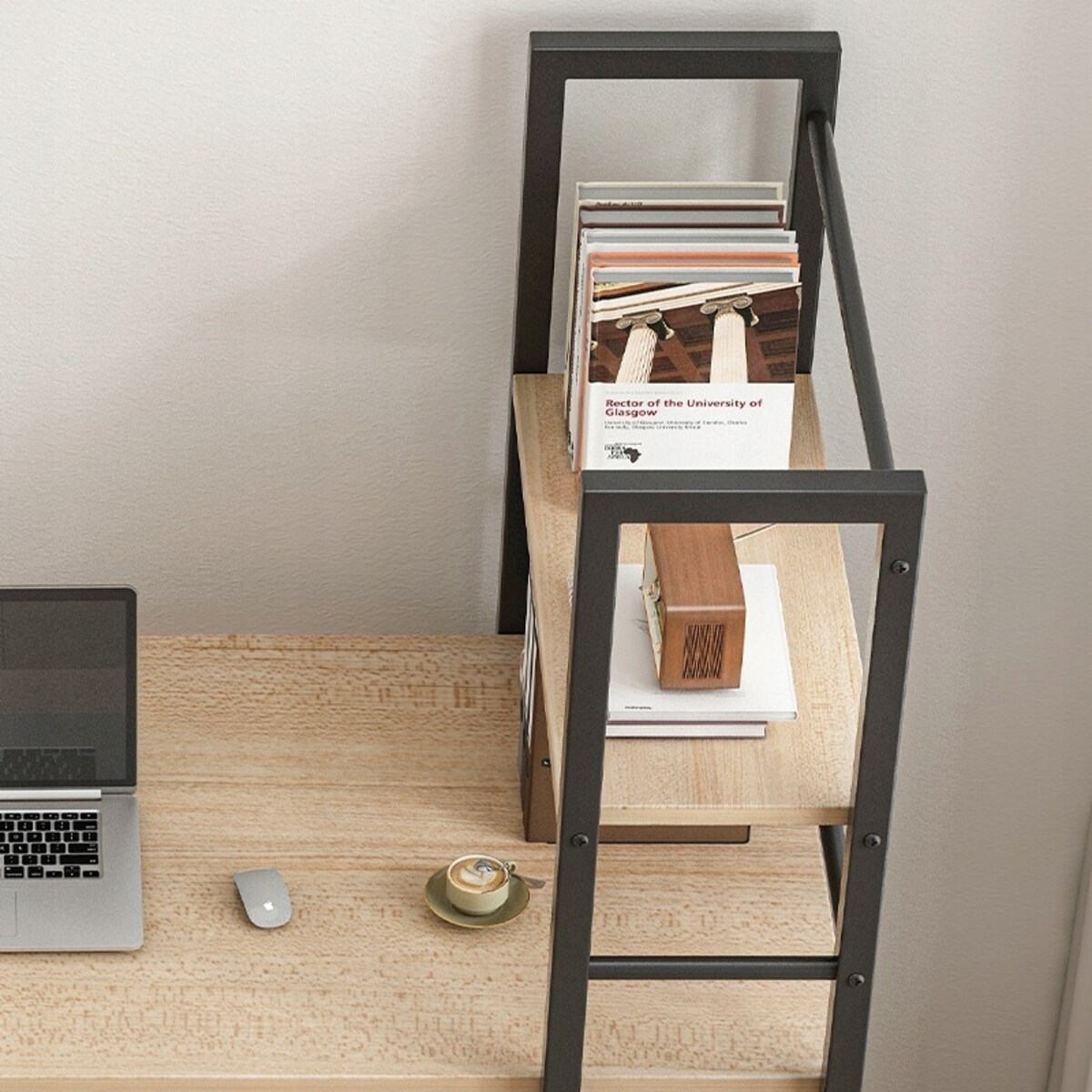 Biurko komputerowe z regałem półkami nowoczesne metalowe loft jasny brąz