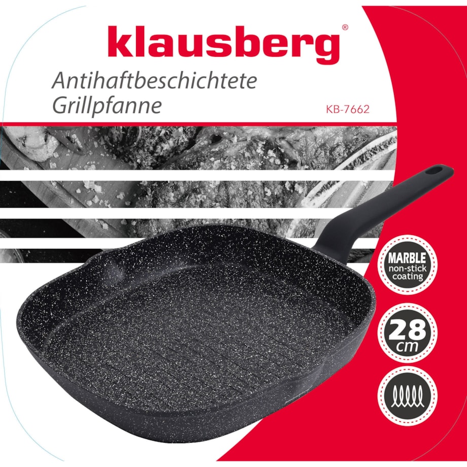 Patelnia grillowa z powłoką marmurową 28cm indukcja KLAUSBERG