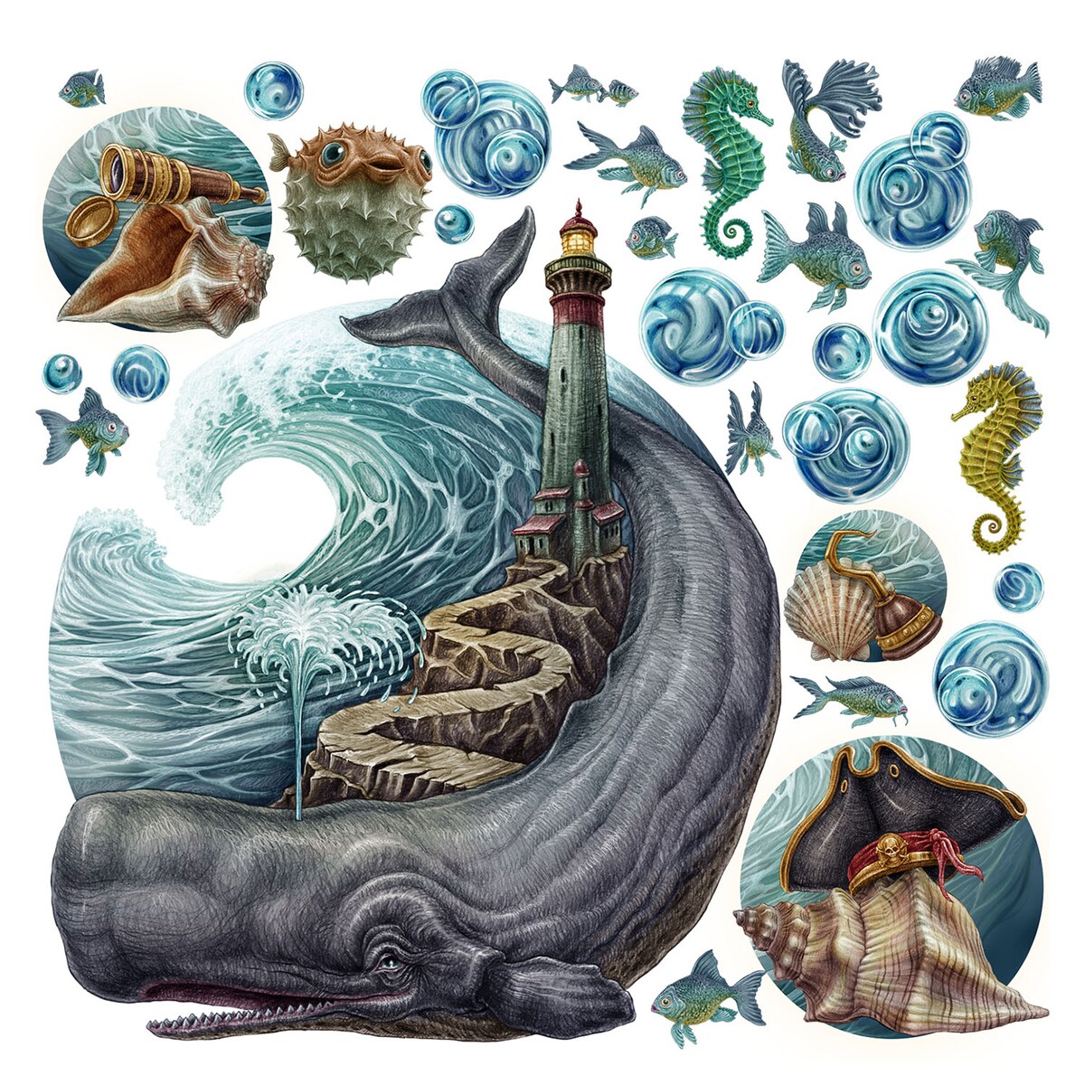 Zestaw naklejek na ścianę, Rysunkowe zwierzęta, 80cm