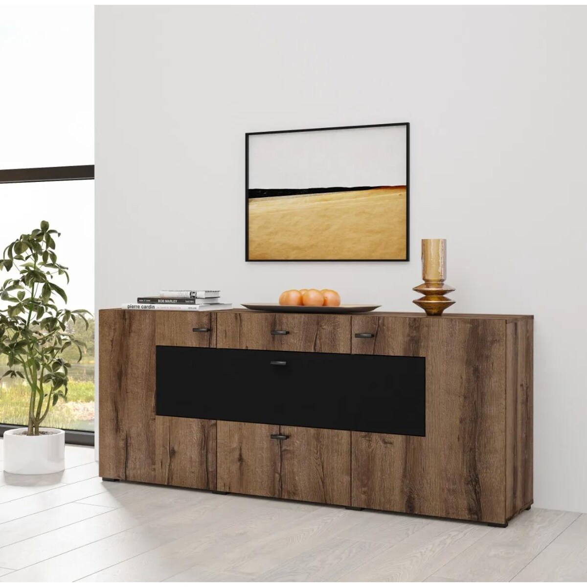 Komoda COBY 170 2D2S 1KL dąb monastery/czarna