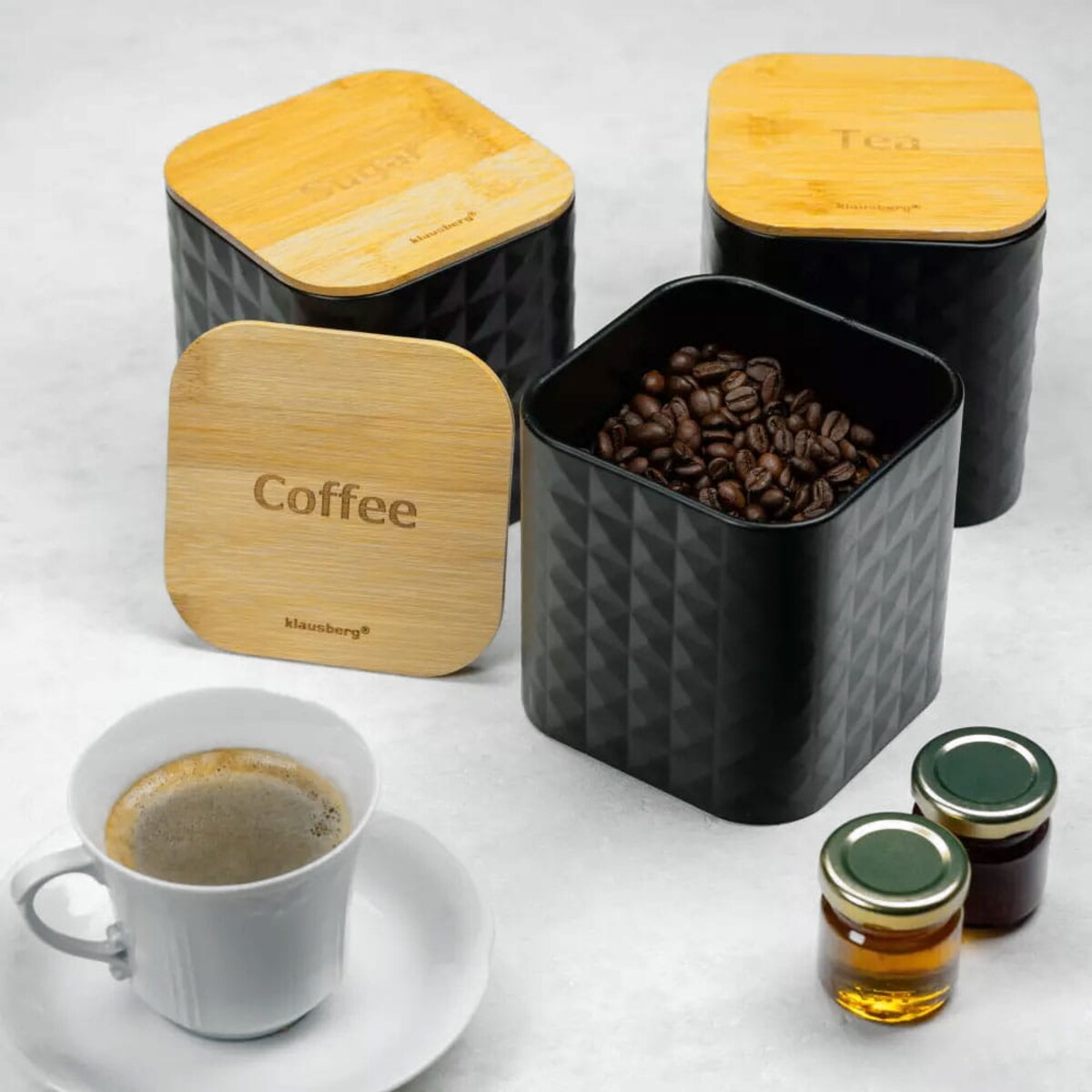 Chlebak w zestawie z 3 pojemnikami pojemnik na chleb pieczywo czarny KLAUSBERG