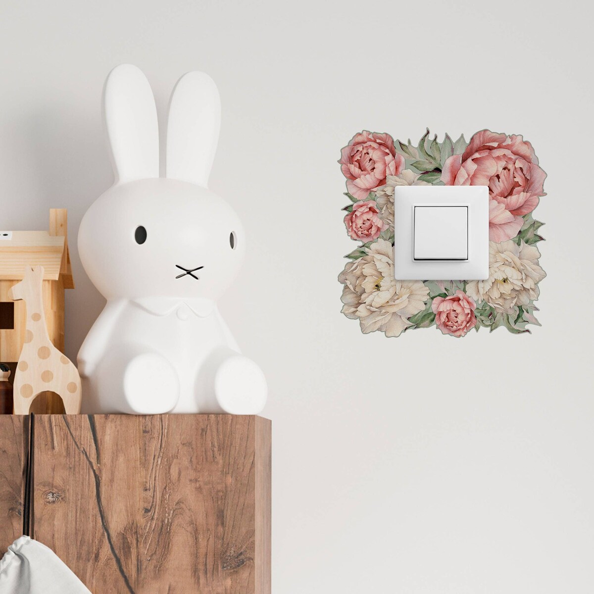 Naklejka Pod Włącznik Kontakt Kwiaty Piwonie Peonie Natura Boho Dla Dzieci 20x20cm