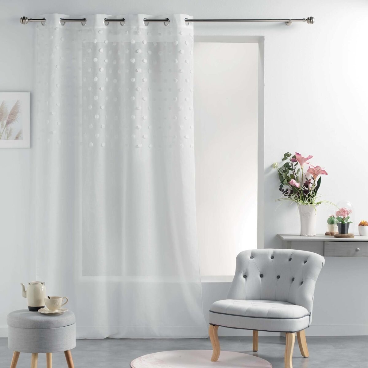Firanka do salonu ze zdobieniem w kropki, na przelotkach, 140 x 240 cm, Douceur d'intérieur