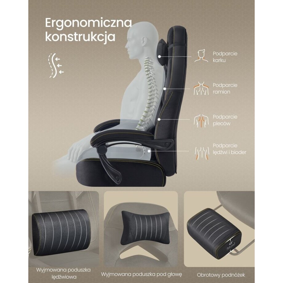 Fotel gamingowy biurowy z podnóżkiem 150 kg atramentowo czarny