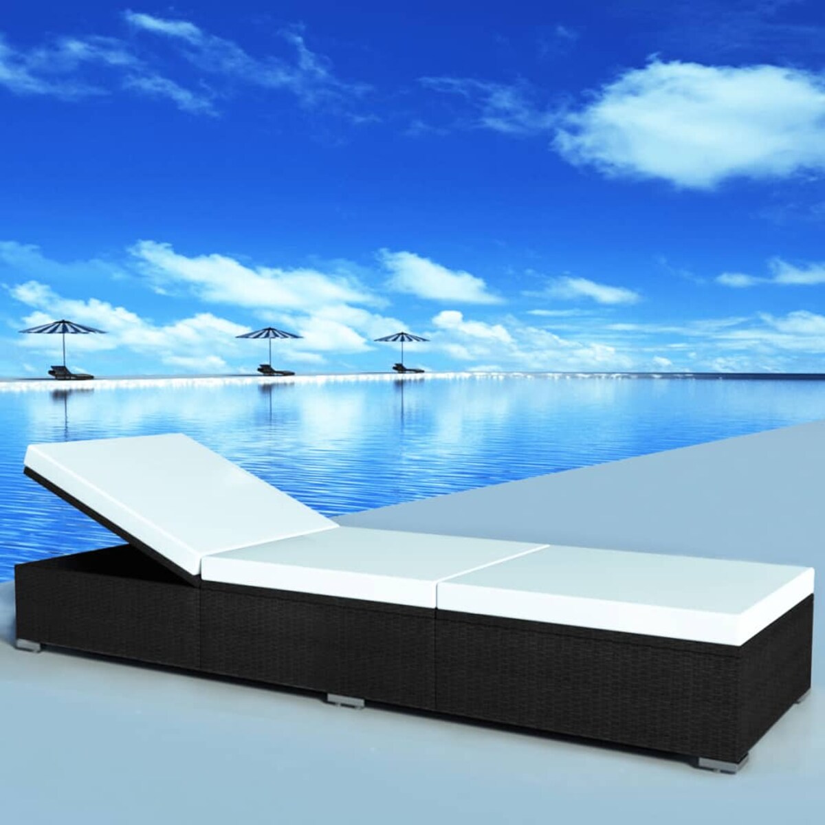 vidaXL Leżaki z poduszkami, 2 szt., polirattan, czarne