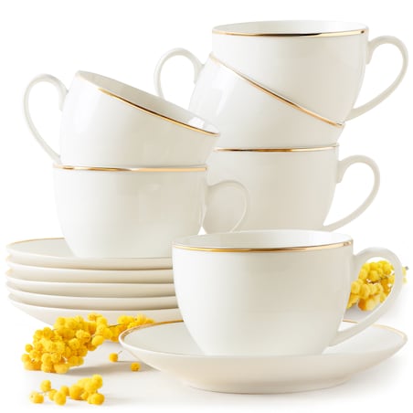 KONSIMO AD BELLA, Filiżanka do kawy ze spodkiem 6 szt., kolor ecru/złoty