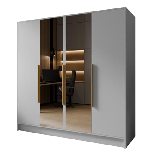 Szafa 200 gładka LUSO z lustrem i złotymi uchwytami, biała