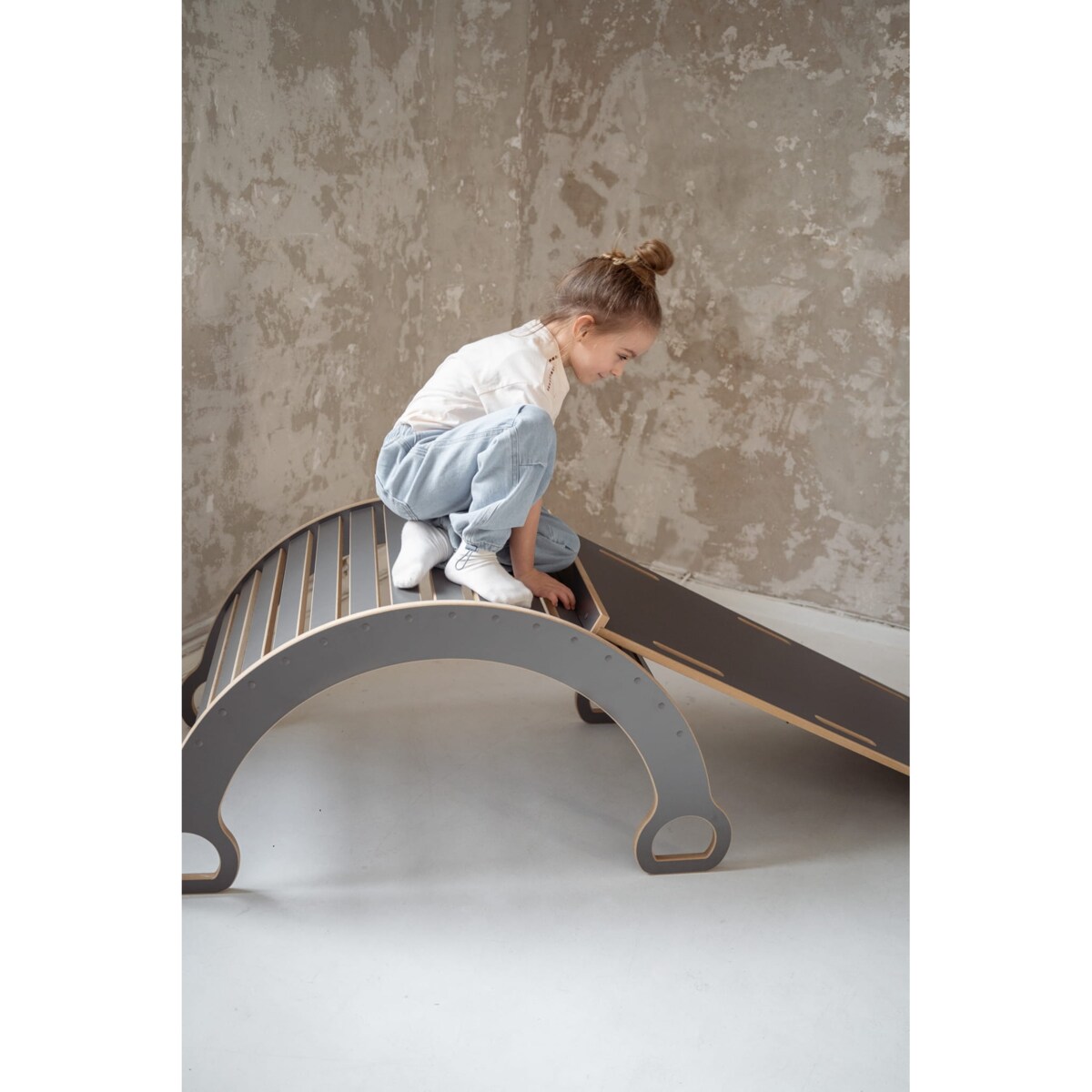 DUŻY bujak montessori + DUŻA zjeżdżalnia CHMURKI - szary