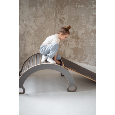 DUŻY bujak montessori + DUŻA zjeżdżalnia CHMURKI - szary