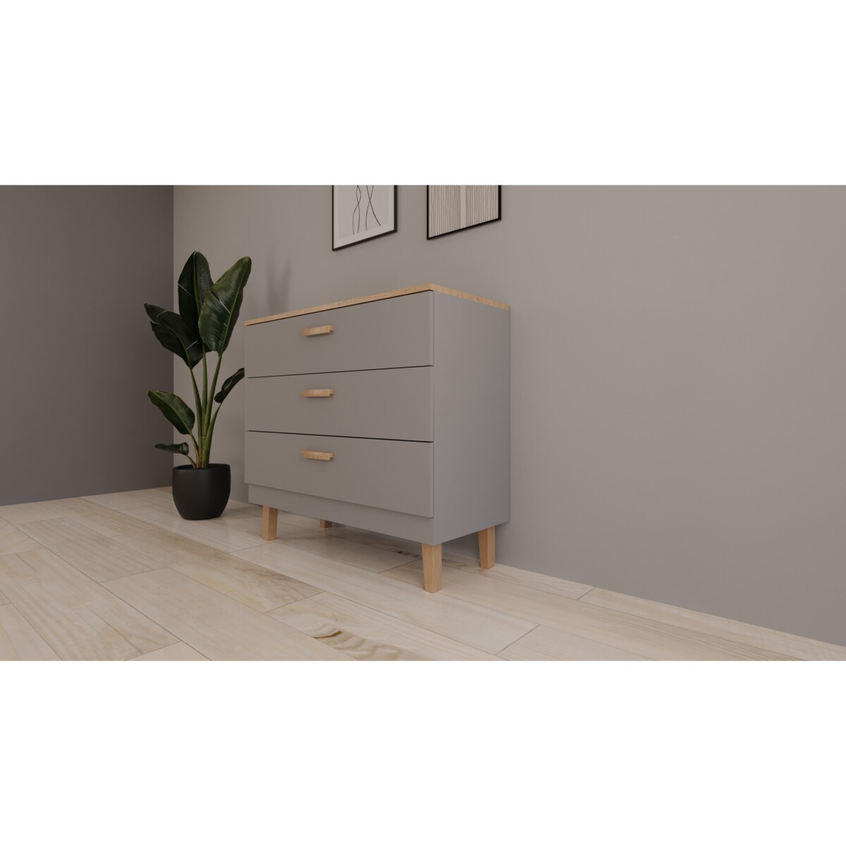 Komoda Denver szary chinchilla & hikora