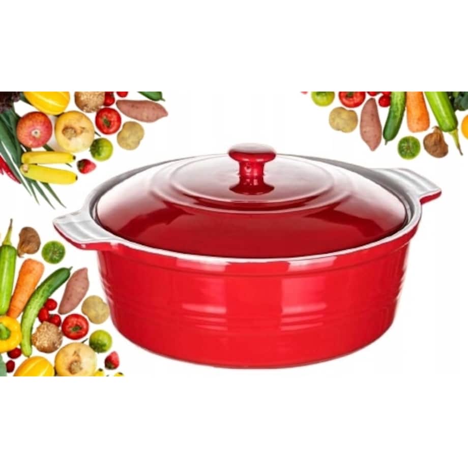 NACZYNIE CERAMICZNE Z POKRYWĄ DO ZAPIEKANIA 26 cm 3L czerwone na prezent
