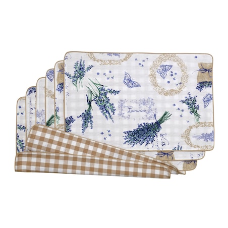 Podkładki dwustronne Lavender & Beige Gingham - 4 sztuki