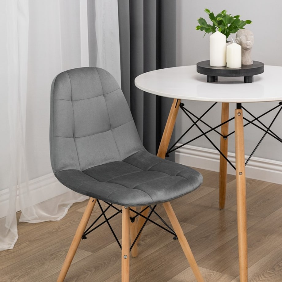 Krzesło tapicerowane do salonu welurowe skandynawskie szare