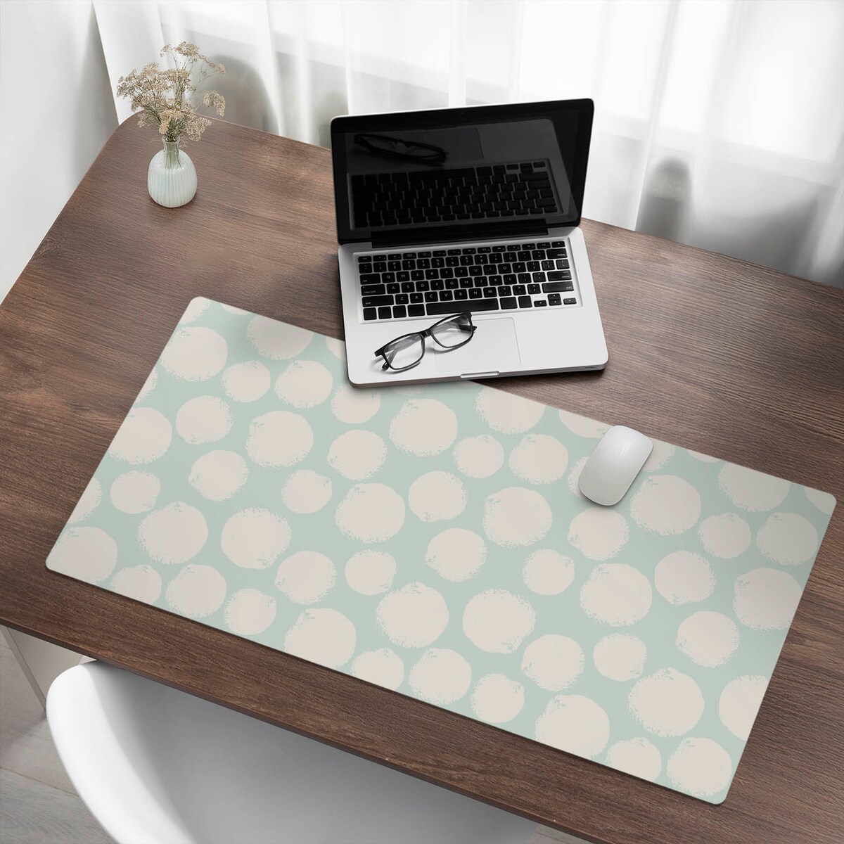 Miętowa mata na biurko Pastelowe kropki, 100x50 cm
