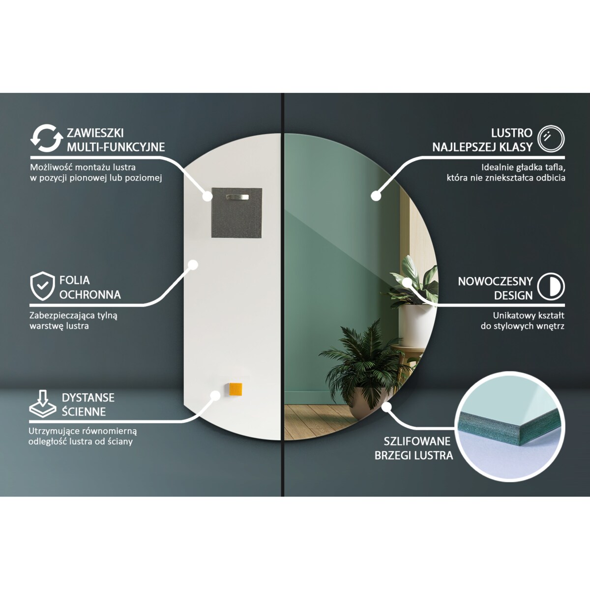 Lustro ścięte koło XXL 84x100 cm