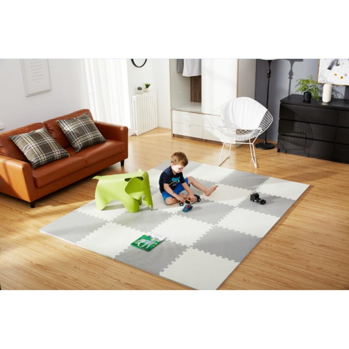 Duża mata piankowa puzzle piankowe 60x60 cm 4 szt. Ricokids biało-szara