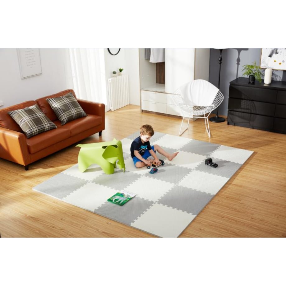 Duża mata piankowa puzzle piankowe 60x60 cm 4 szt. Ricokids biało-szara
