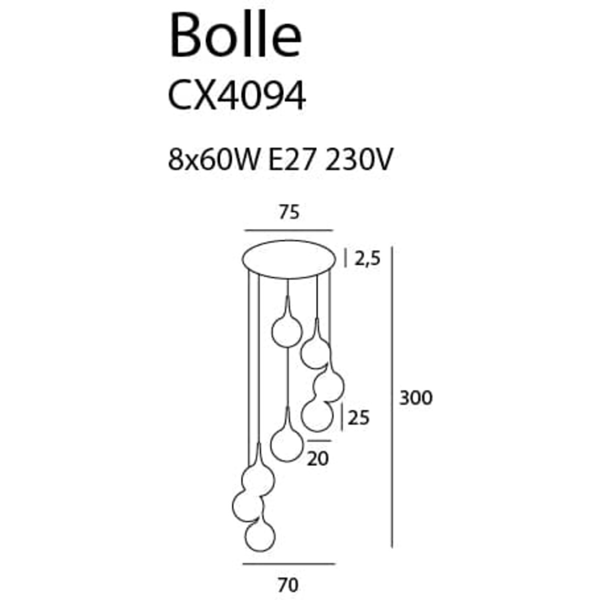 Molekułowa lampa wisząca BOLLE CX4094 Maxlight szkło mleczne biała