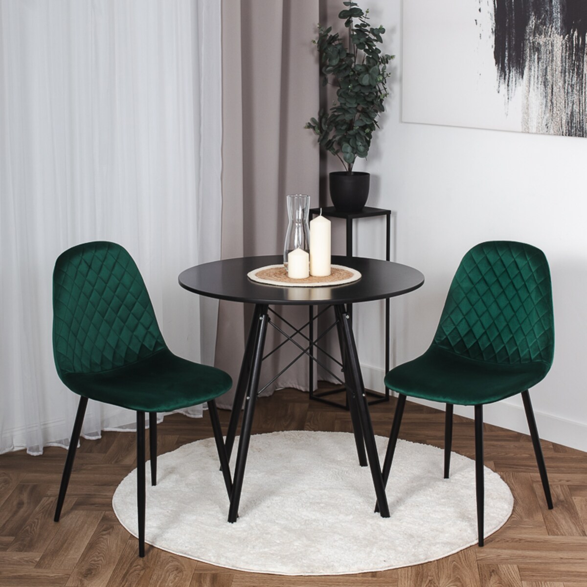 Krzesło tapicerowane pikowane nowoczesne do salonu jadalni zielone