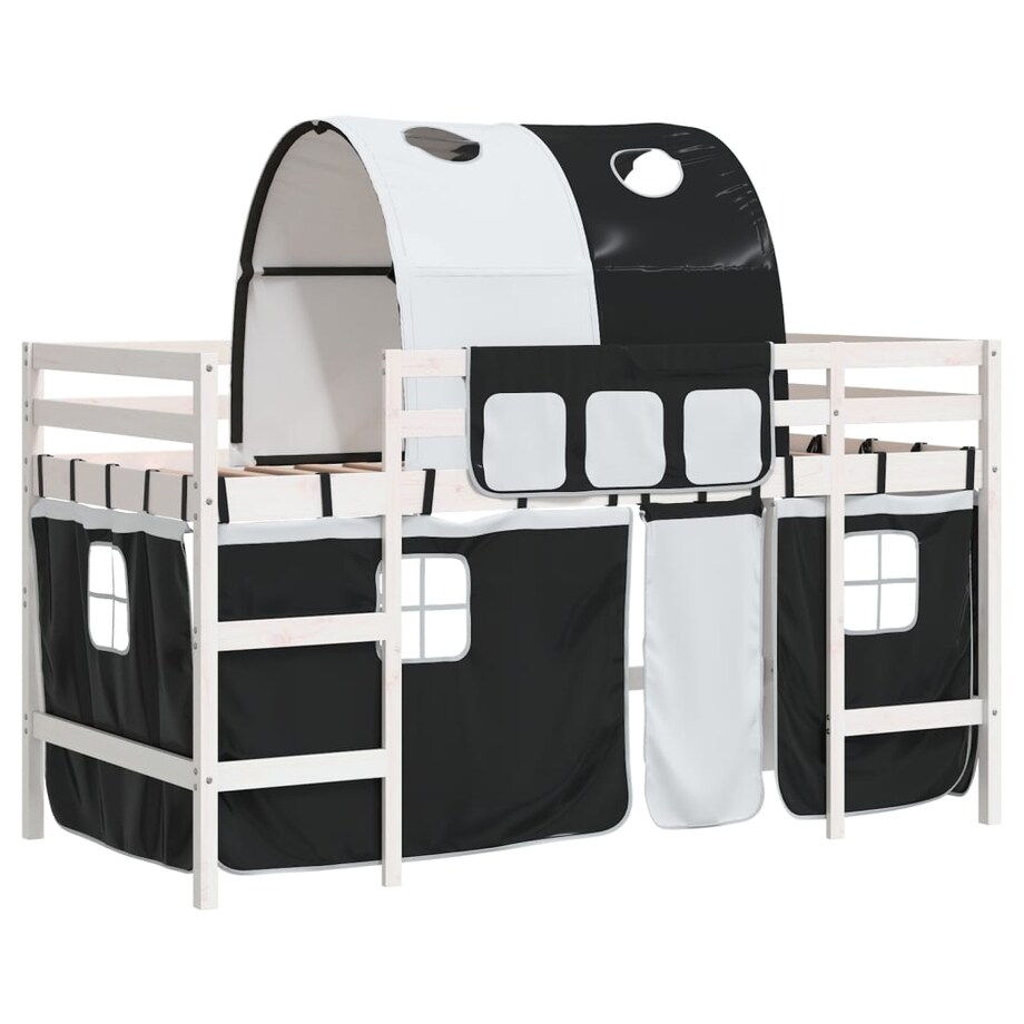 vidaXL Dziecięce łóżko na antresoli, z tunelem, biało-czarne, 90x190cm