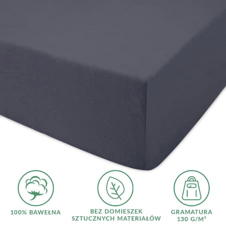 Prześcieradło z bawełny jersey z gumką 180x200 kolor Antracyt