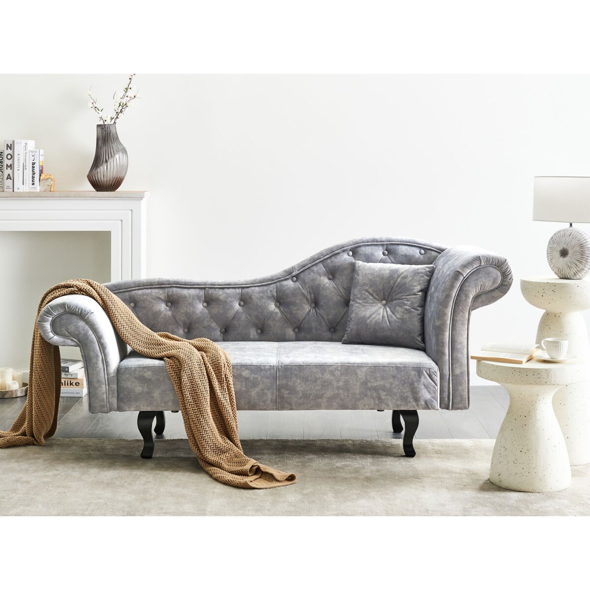 Szezlong welurowy prawostronny szary LATTES II