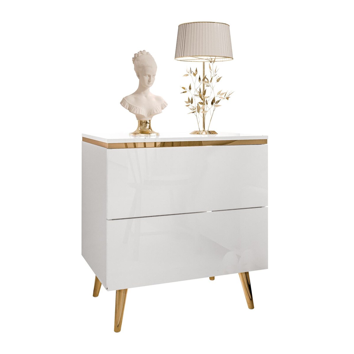 Stolik nocny AURORA II biały połysk nogi skośne LED