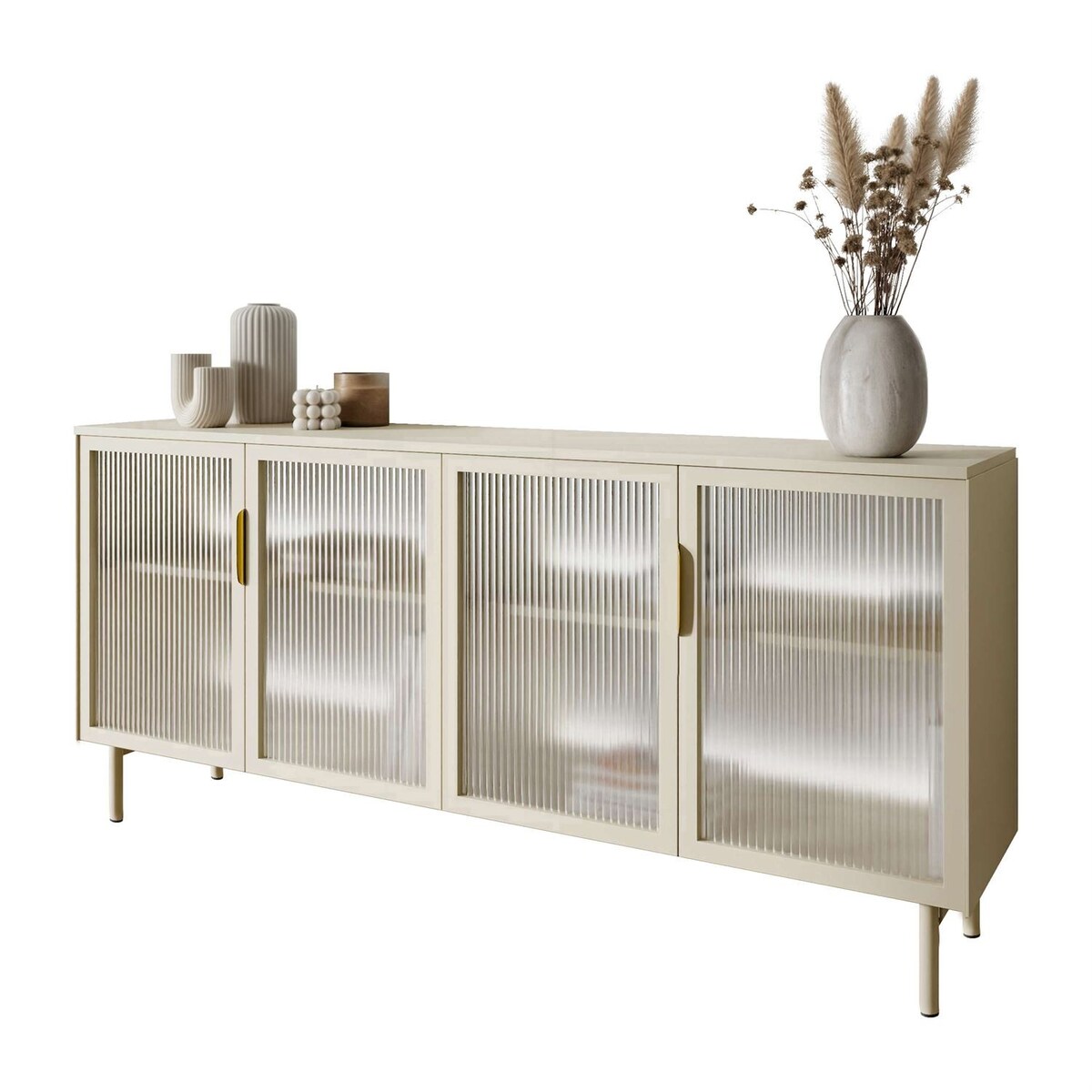 Przeszklona komoda LINEA 4D z oświetleniem LED, kaszmir