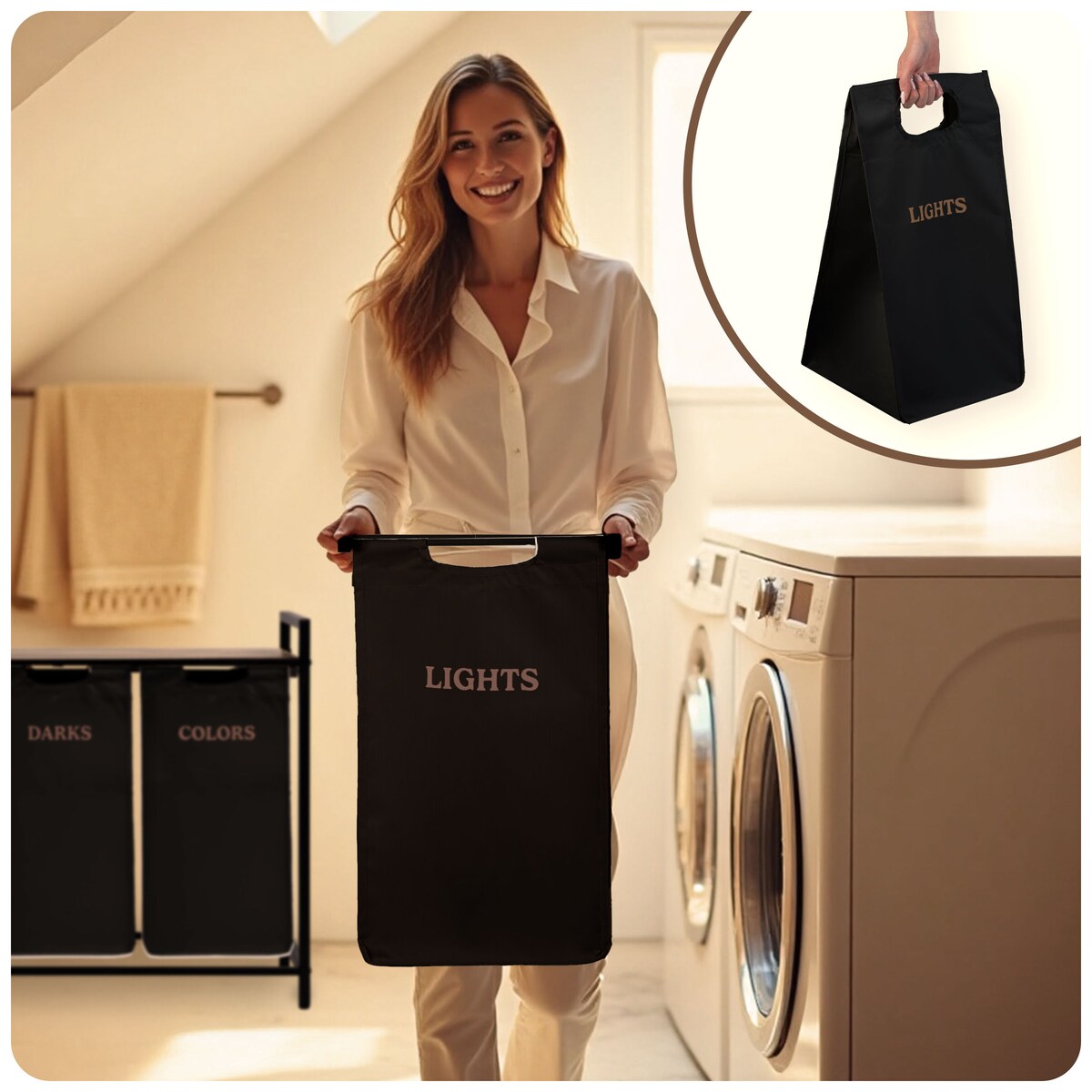 Massido, kosz na pranie 120l z półką trzykomorowy 92,5x33x72cm