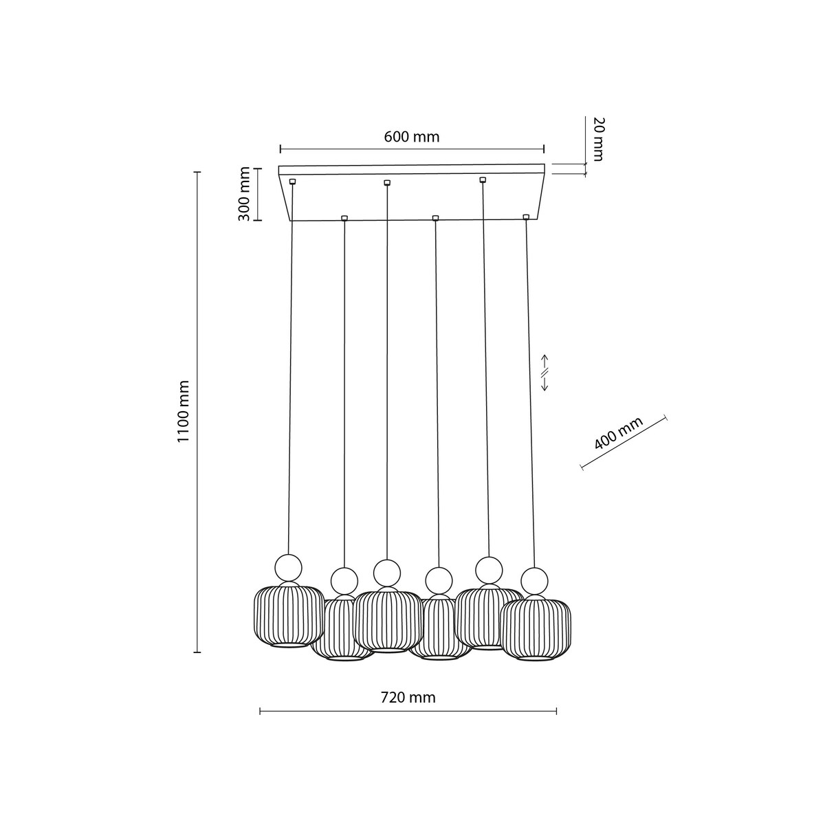 Lampa wisząca BALLO 11052 TK Lighting 6xE14 beżowo-biała szklana do salonu i jadalni regulowana wysokość