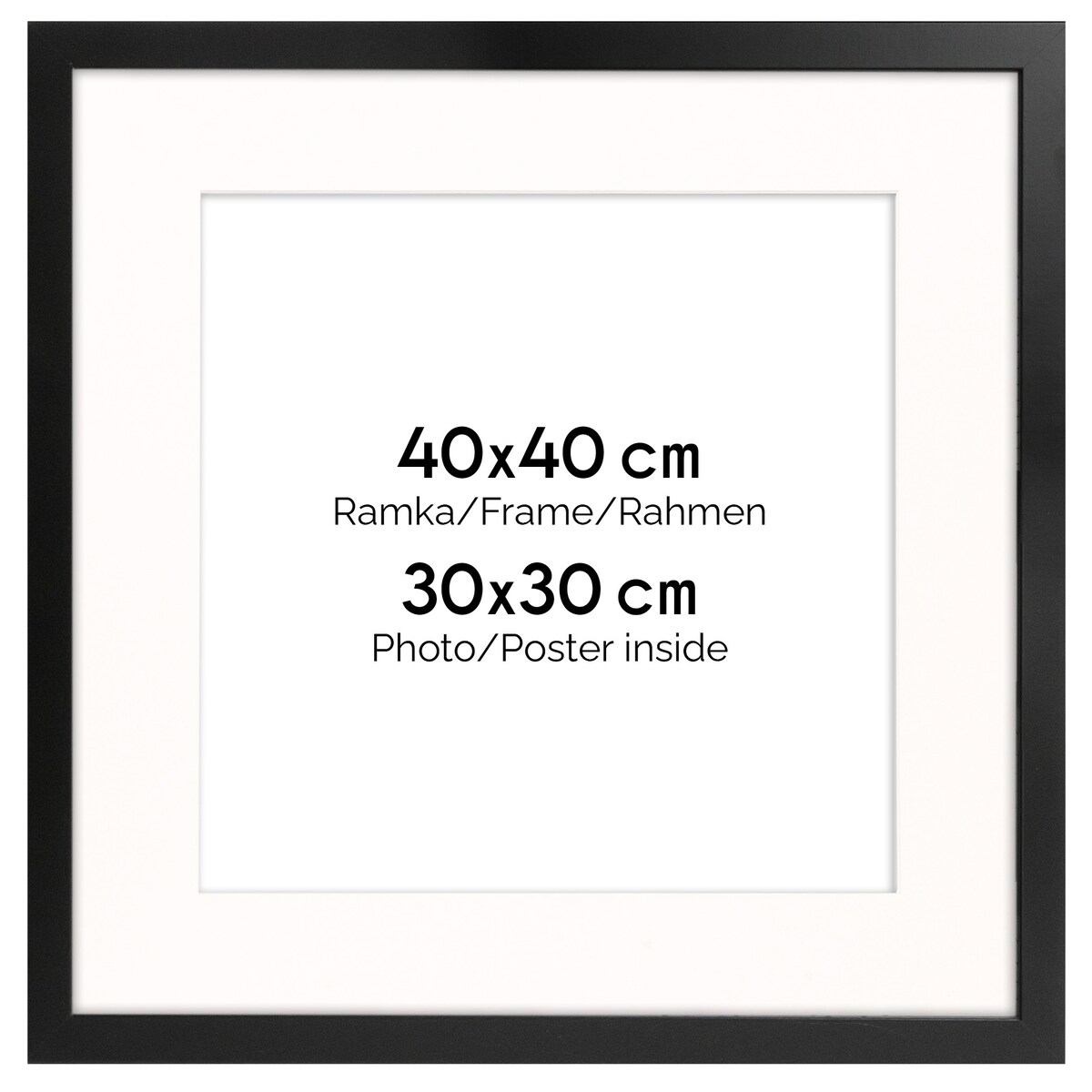 Ramka na zdjęcia 40x40 cm z passe partout czarna ramka z okienkiem passe partout na zdjęcie 30x30 cm kwadratowa ramka FRAMAI®