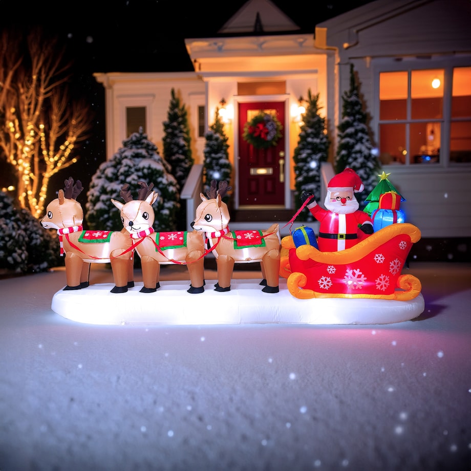 Nadmuchiwana ozdoba Mikołaj na saniach renifery świąteczne dmuchane