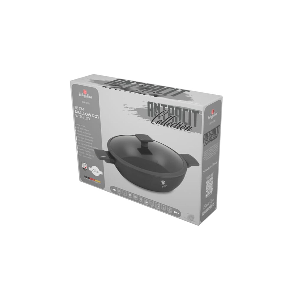 Garnek niski tytanowy z pokrywką 28cm 3.8L BERLINGER HAUS Antracit