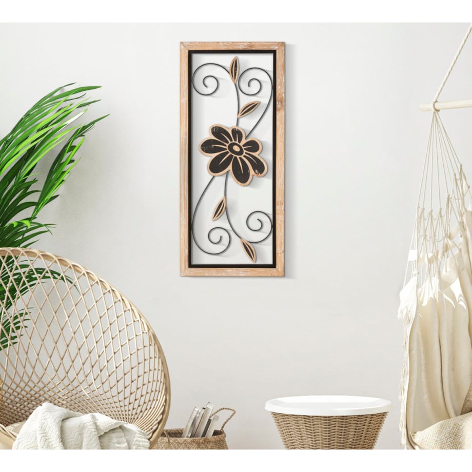 Dekoracja ścienna Koman - A, kolor brązowy i czarny, żelazo i płyta MDF, 26 x 60 cm, do salonu i przedpokoju, Mauro Ferretti