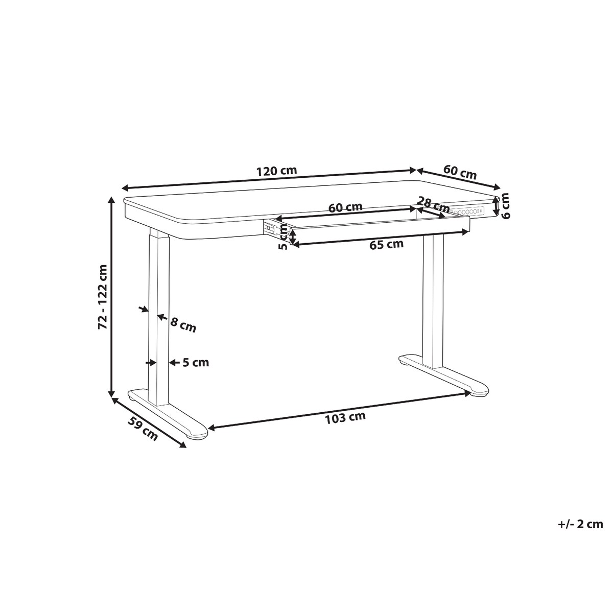 Biurko regulowane elektrycznie KENLY Brązowy/ biały 120 cm 60 cm Z portem USB